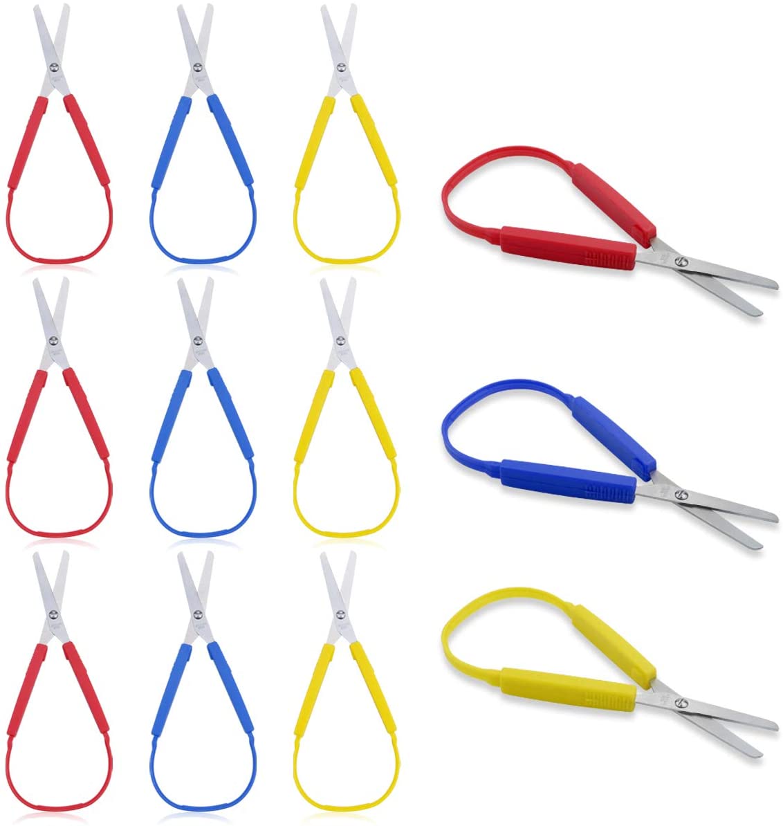 9 Pack Colorful Loop Scissors, Mini Self-Opening Circular Elastic